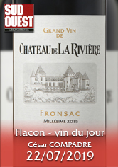 SUD-OUEST – Vin du jour – le Flacon Château de La Rivière 2015 – César COMPADRE